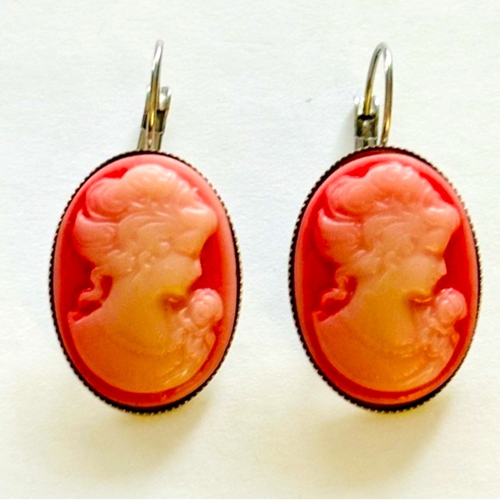 Pink Lady Cameo stainless steel handmade earrings, Unworn, NWT